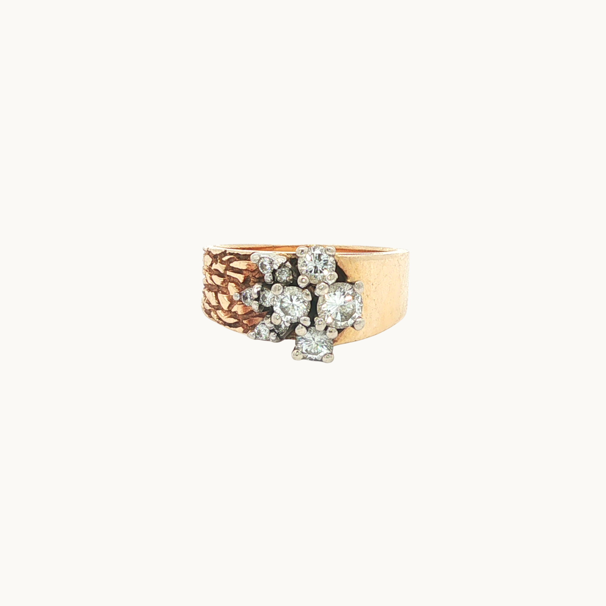 Bague Vintage "BIRKS" en Or Jaune et Blanc 14K avec Diamants