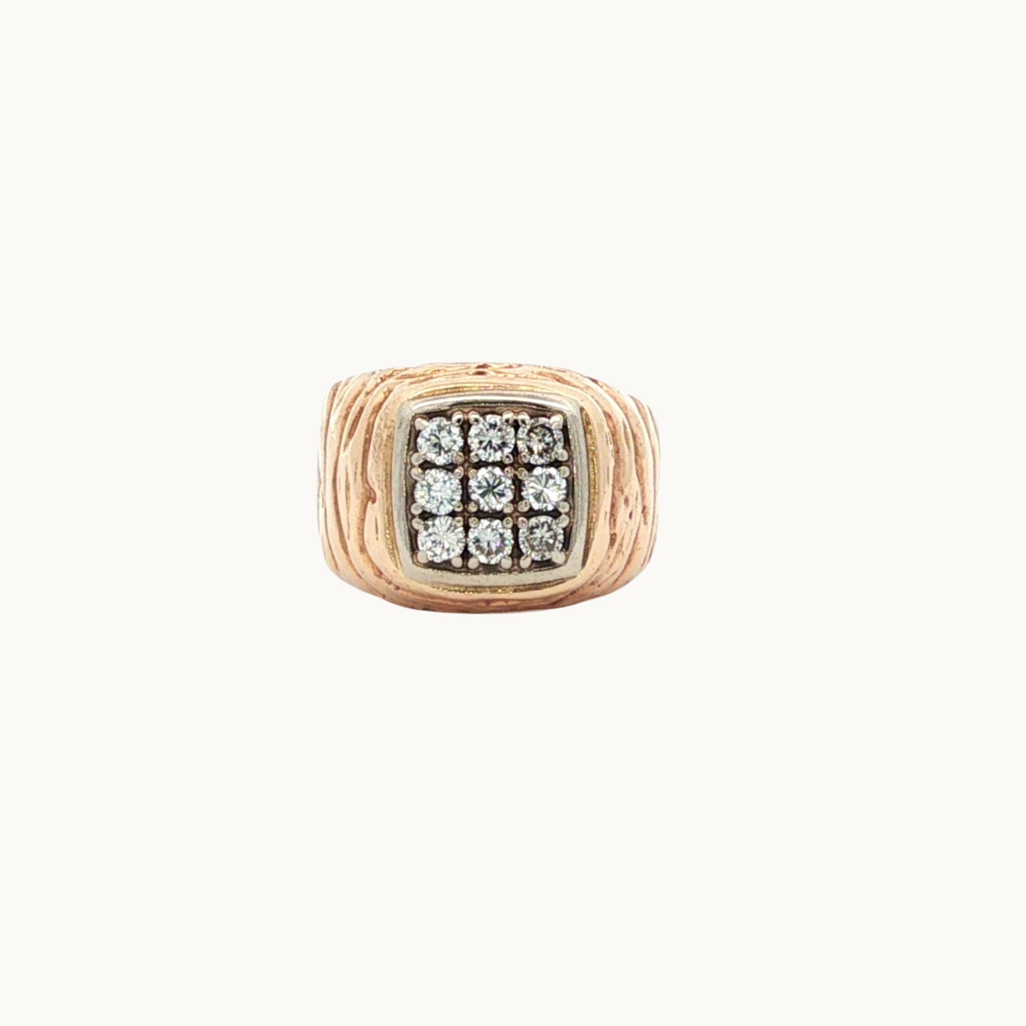 Bague Chevalière en Or Jaune et Blanc 10K avec Diamants