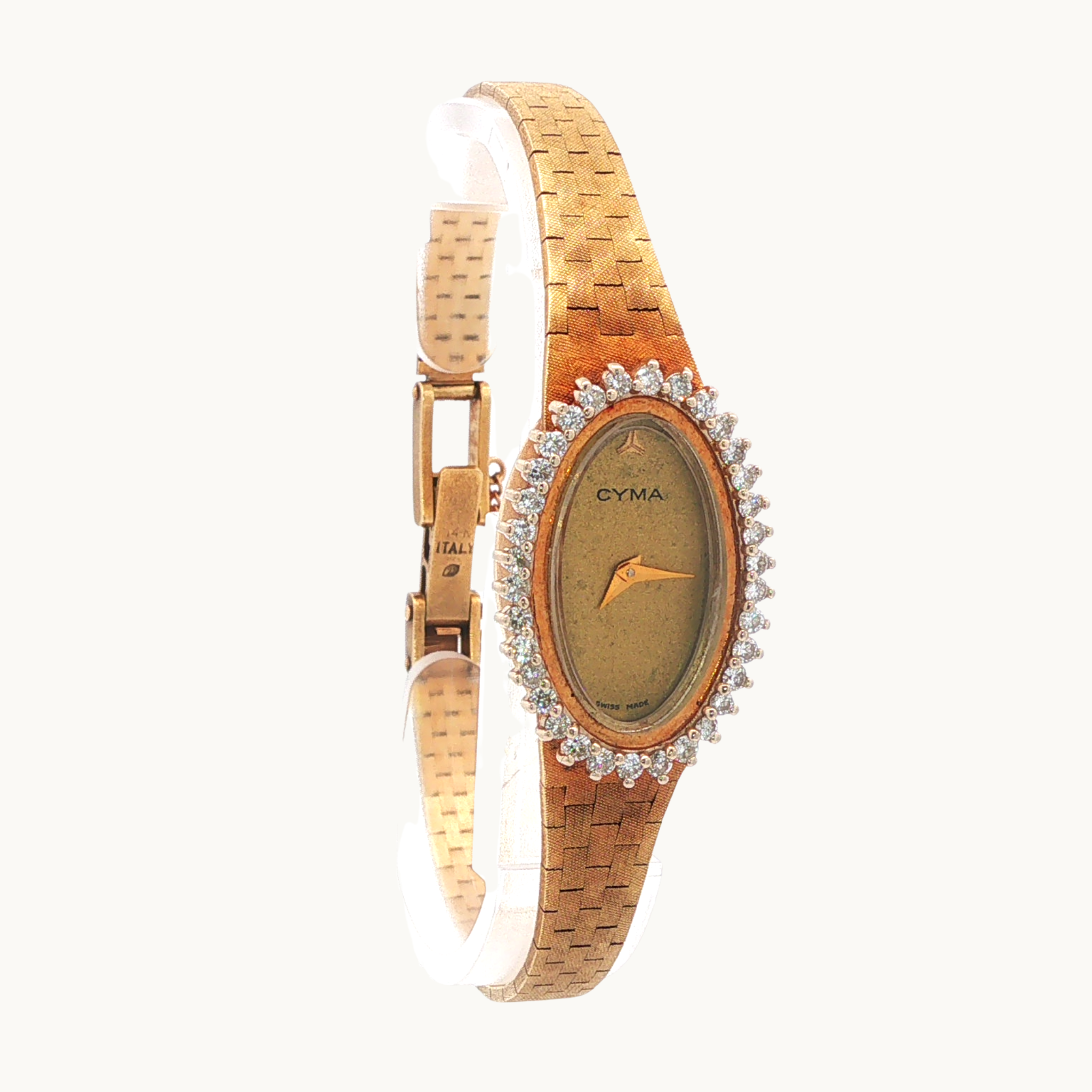 Montre Cyma Vintage en Or jaune 14K avec Diamants