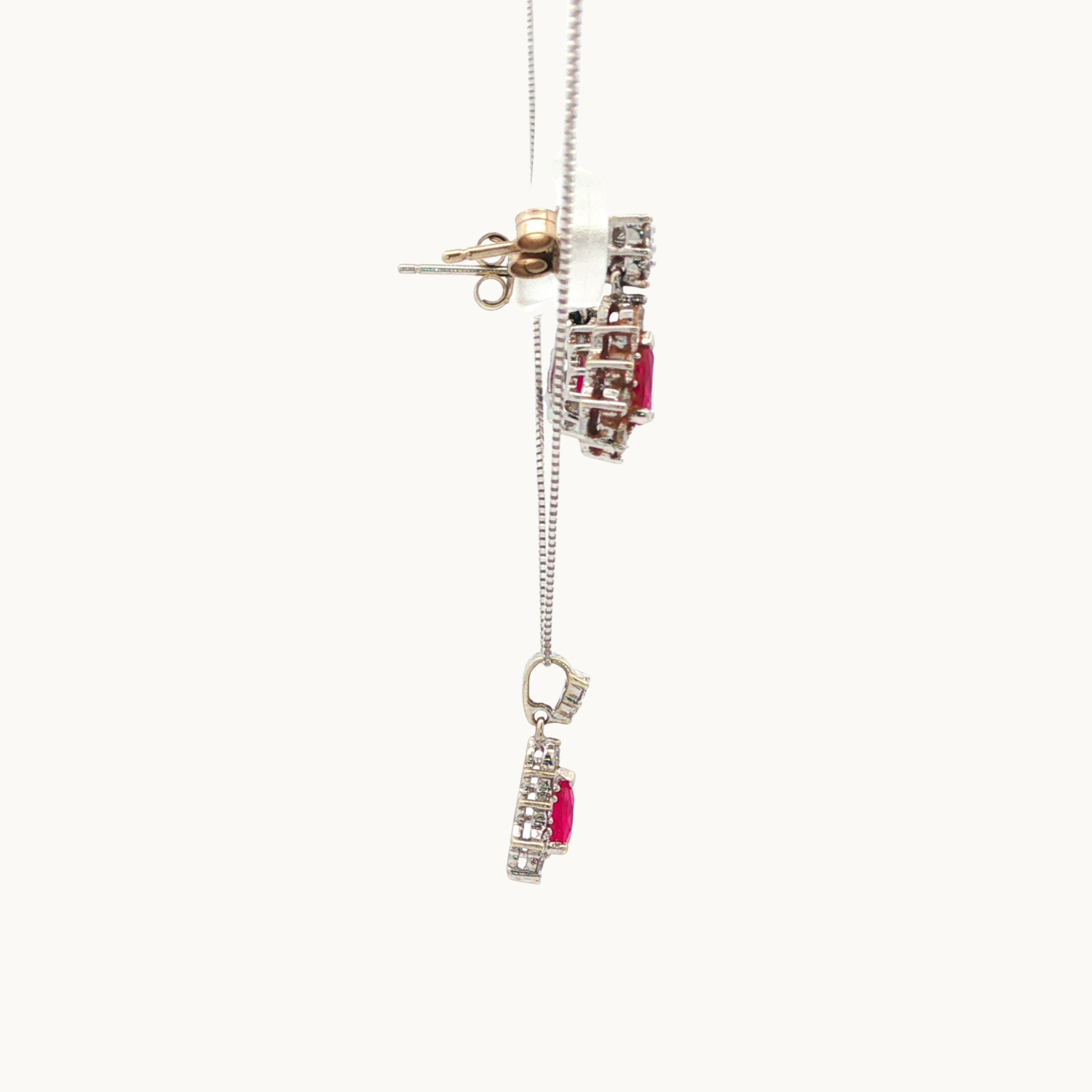 Parure de Bijoux en Or Blanc 14K avec Rubis et Diamant
