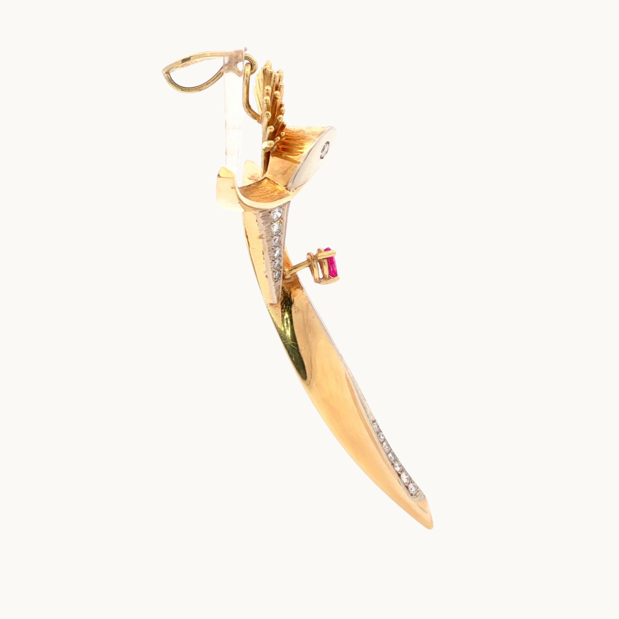 Pendentif abstrait en Or Jaune et blanc 18K avec Rubis et Diamants