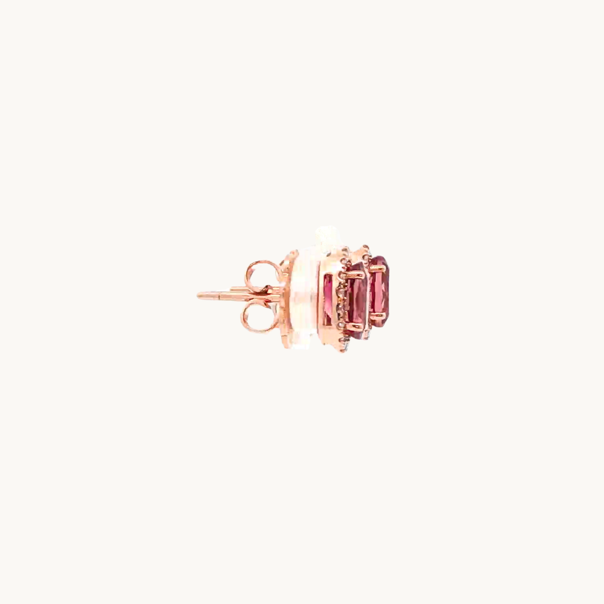 Boucles d'Oreilles en Or Rose 14K avec Tourmalines et Diamants