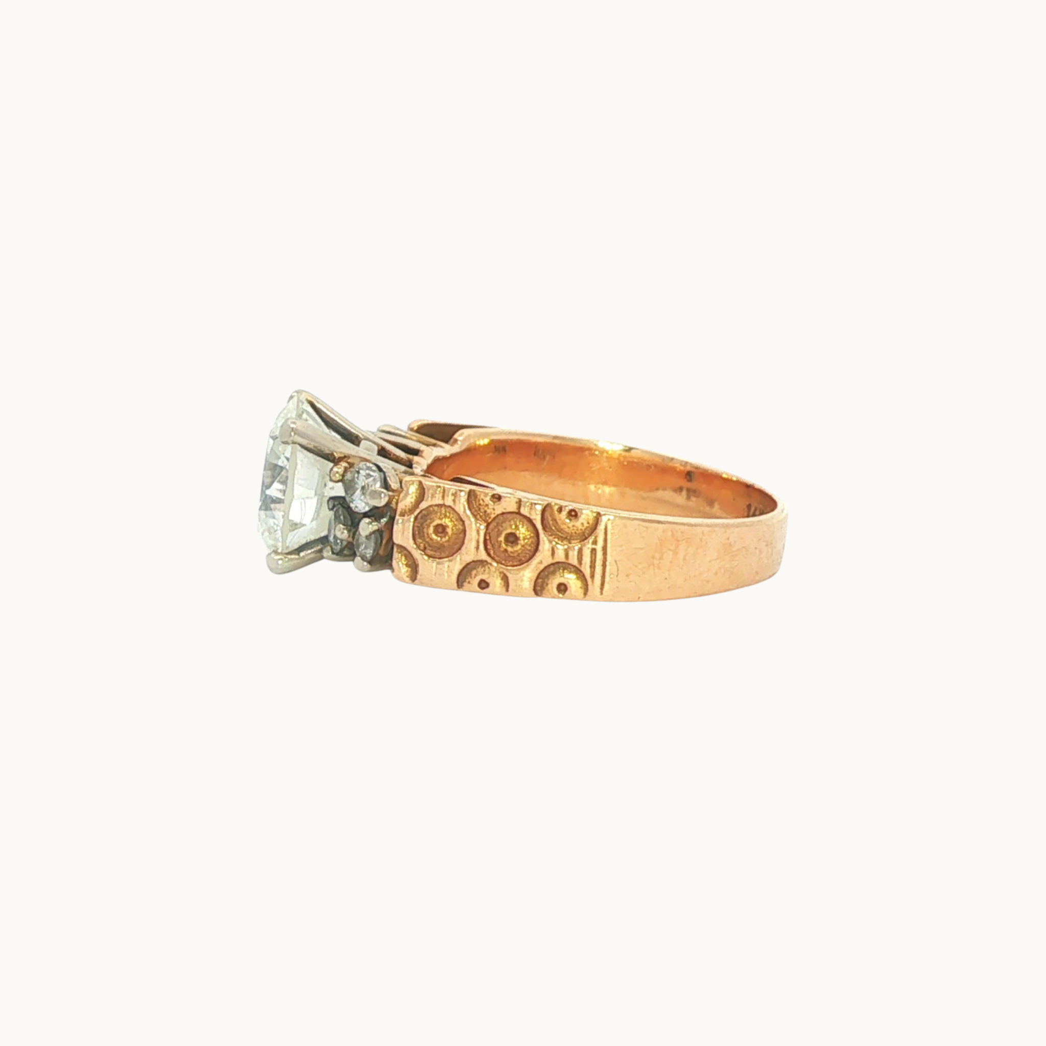 Bague Solitaire en Or Jaune et Blanc 14K avec Diamants