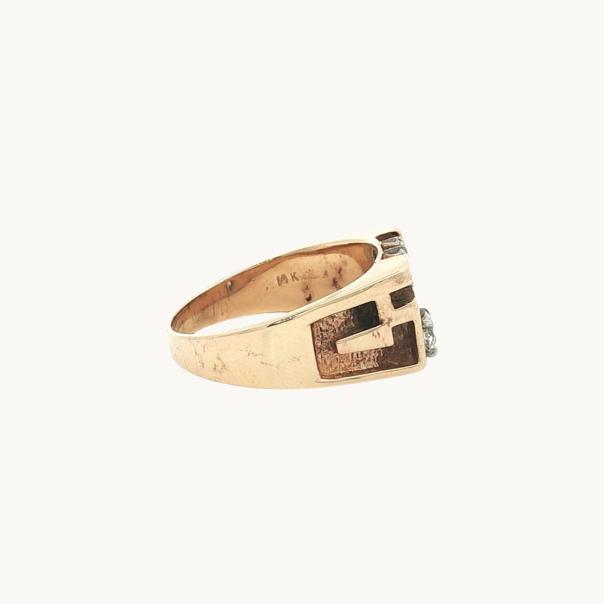 Bague Chevalière en Or Jaune 14K avec Diamants