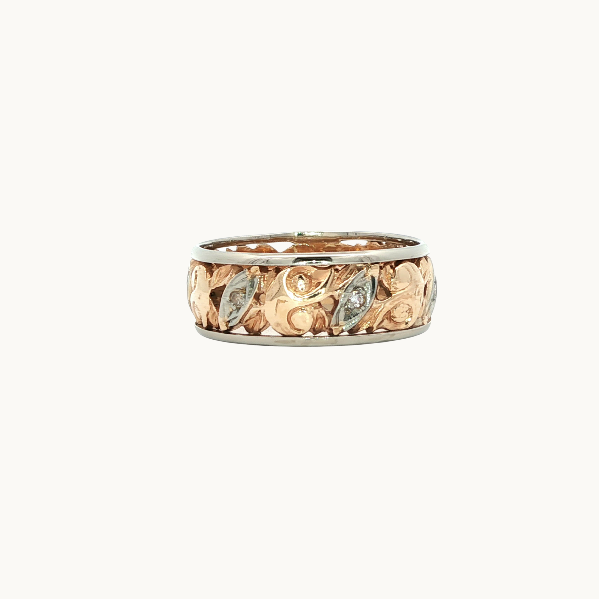 Jonc ajouré en Or Rose et Blanc 14K avec Diamants