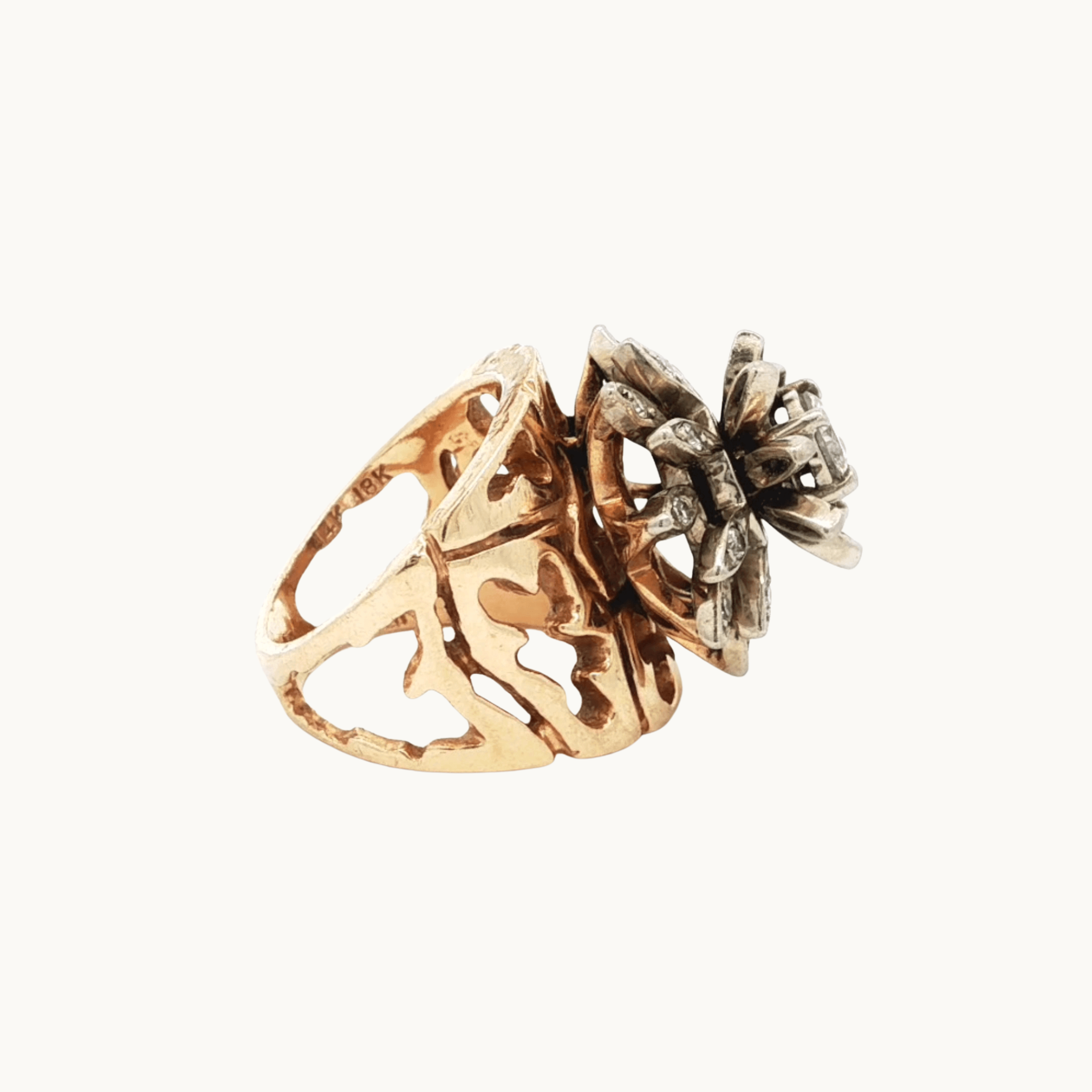 Floral Cocktail Ring in 14K Yellow Gold and Diamonds