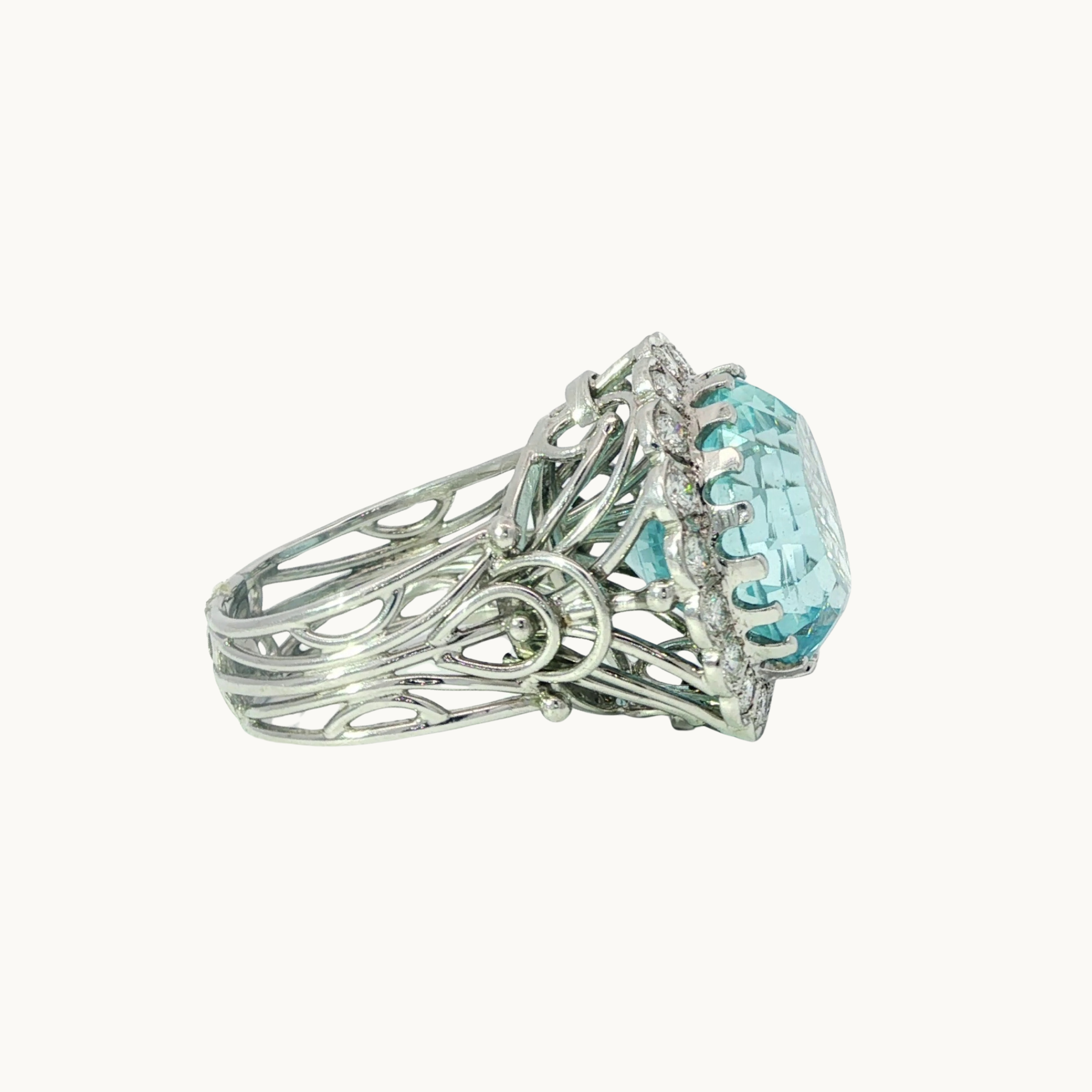 Bague Cocktail en Or Blanc 14K avec Aigue-Marine