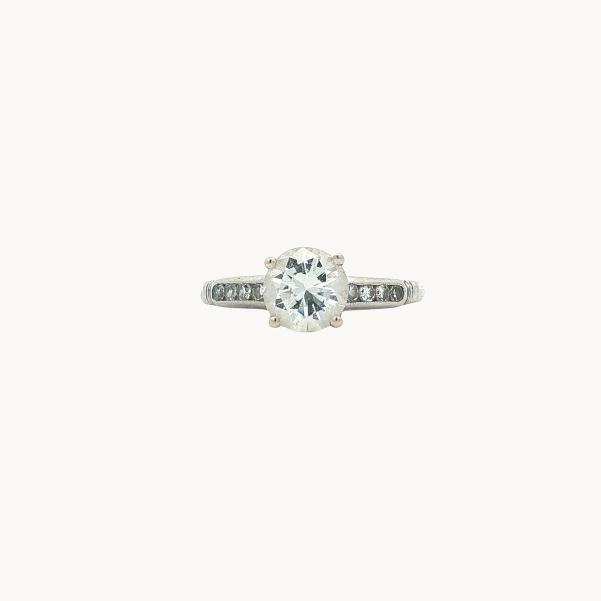 Bague Solitaire en Or Blanc 14K avec Diamants