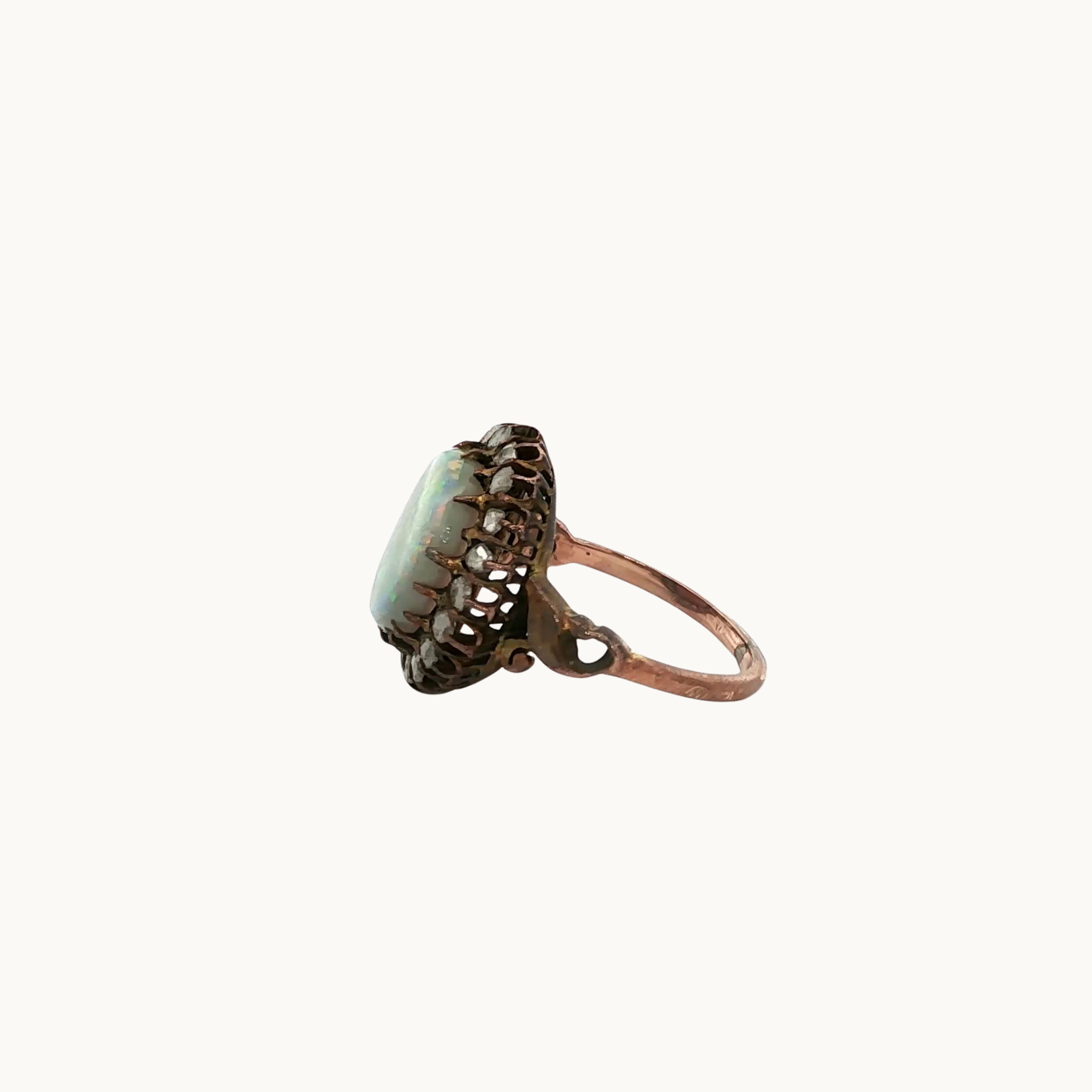 10K Rose Gold Cocktail Ring with Opal and Diamonds