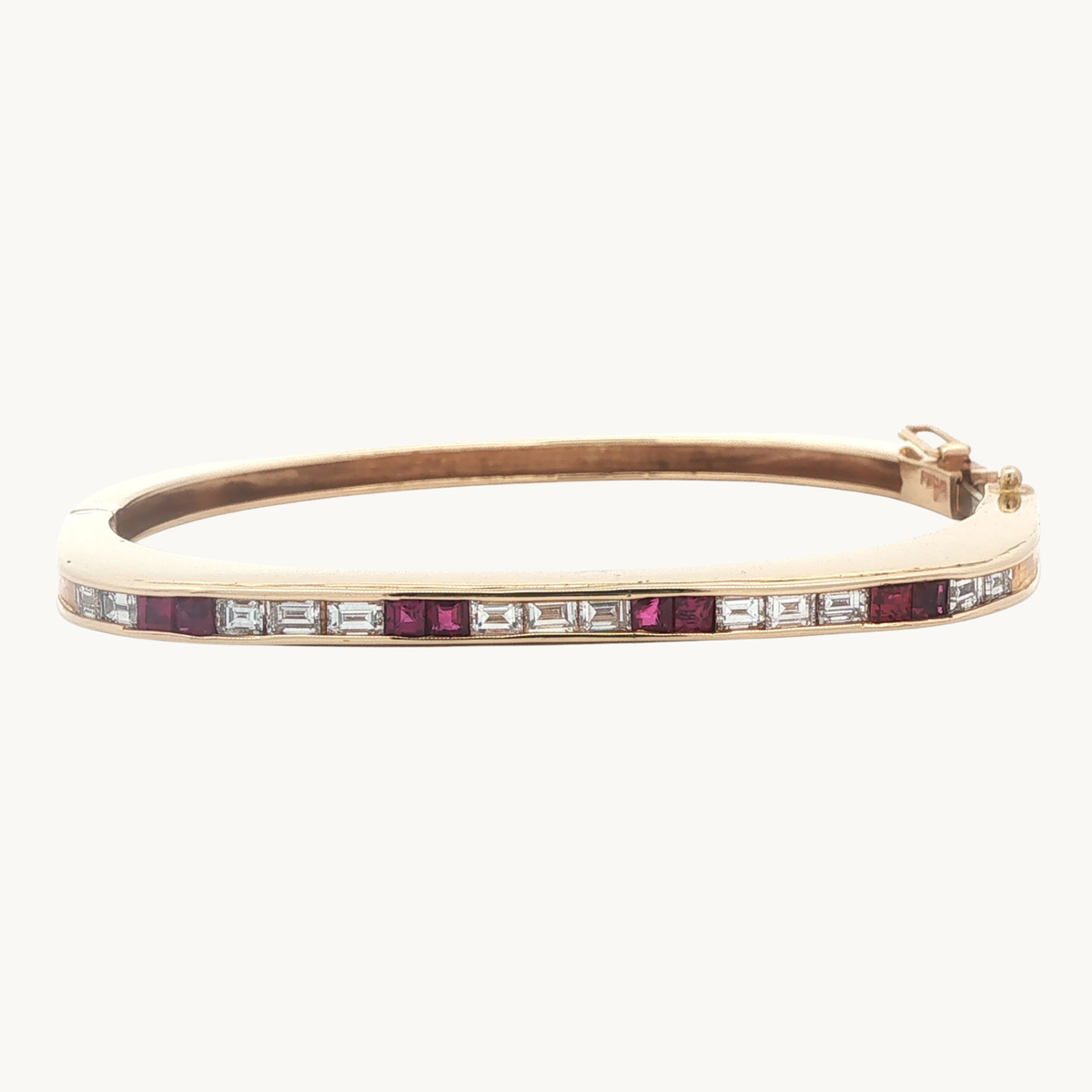 Bracelet Jonc en Or Jaune 14K avec Diamants et Rubis
