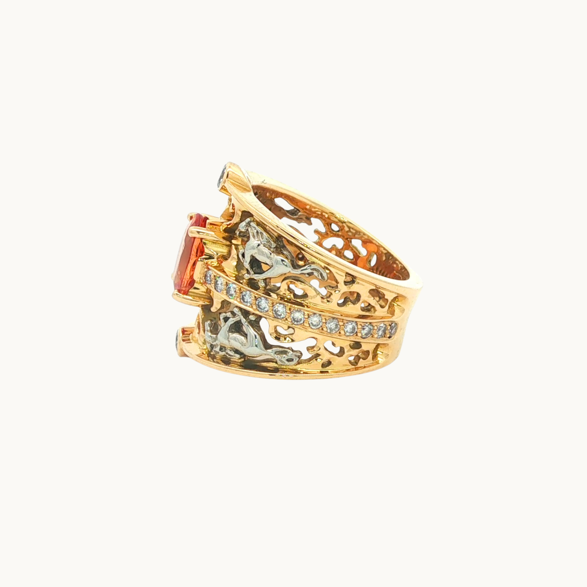 18K Yellow and White Gold Jewelry Set with Spessartite Garnet
