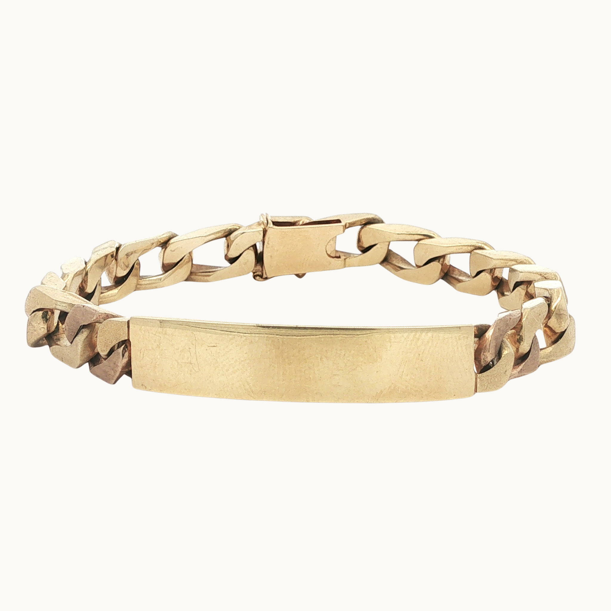 Gourmette Link Bracelet in 14K Yellow Gold with Engraving Plate