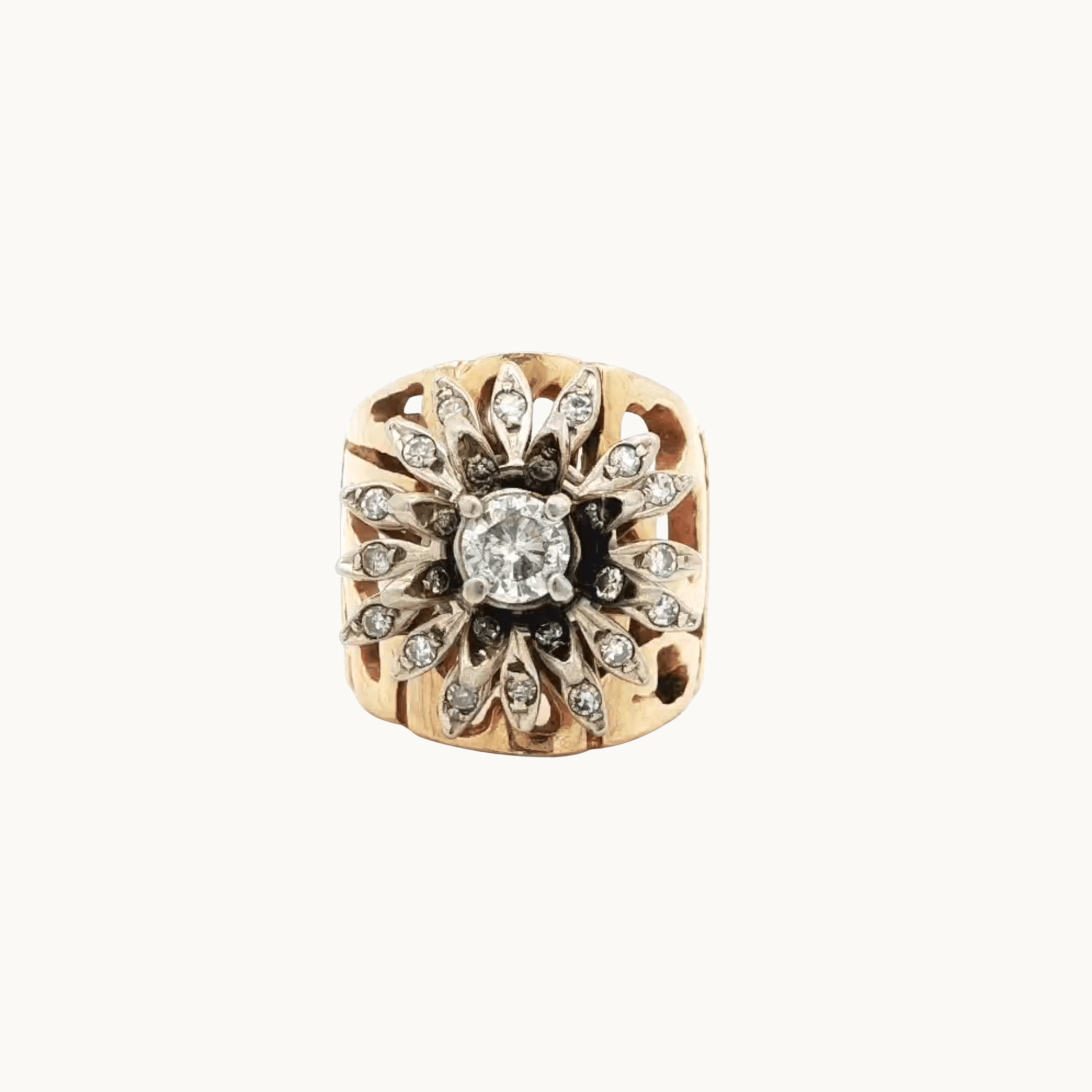 Floral Cocktail Ring in 14K Yellow Gold and Diamonds