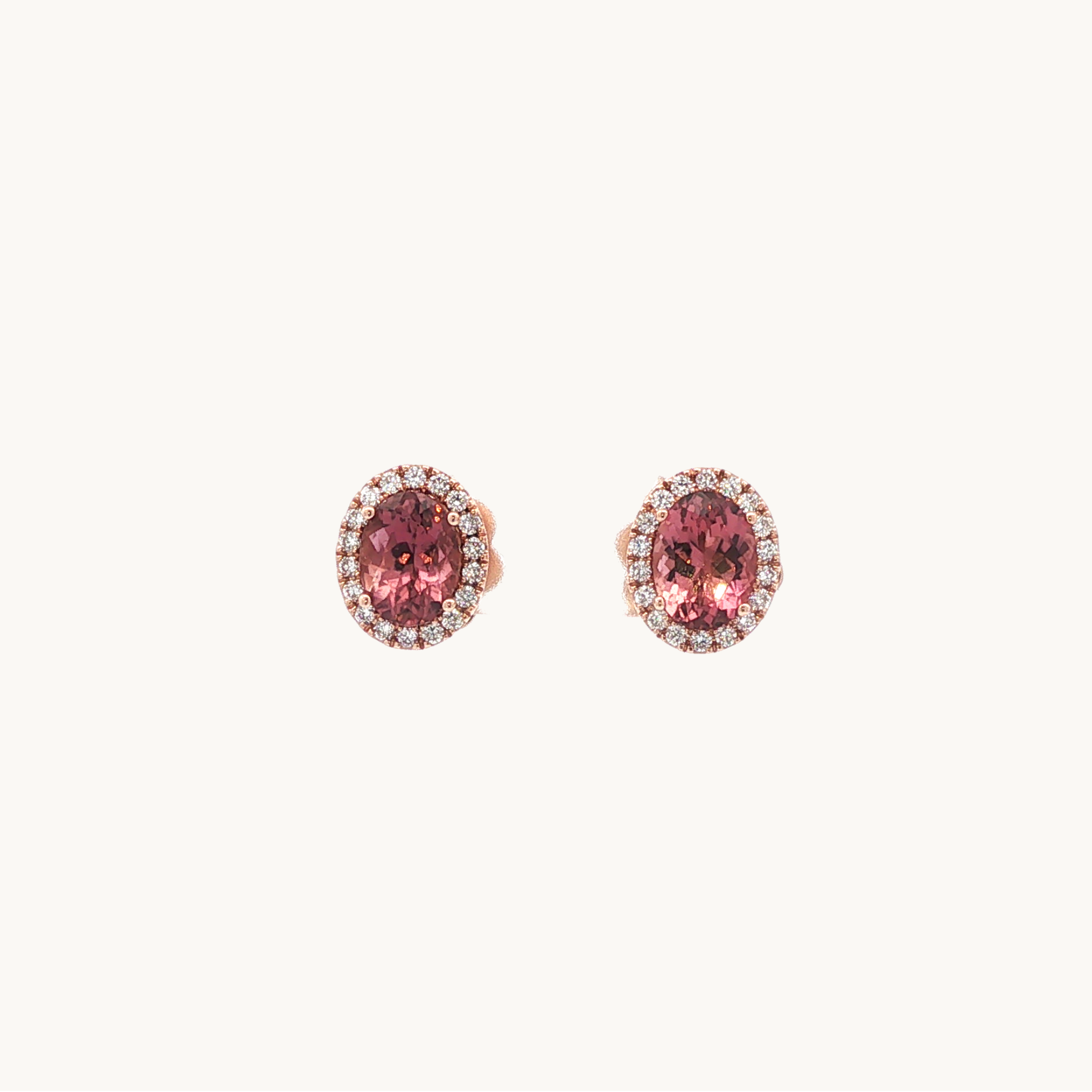 Boucles d'Oreilles en Or Rose 14K avec Tourmalines et Diamants