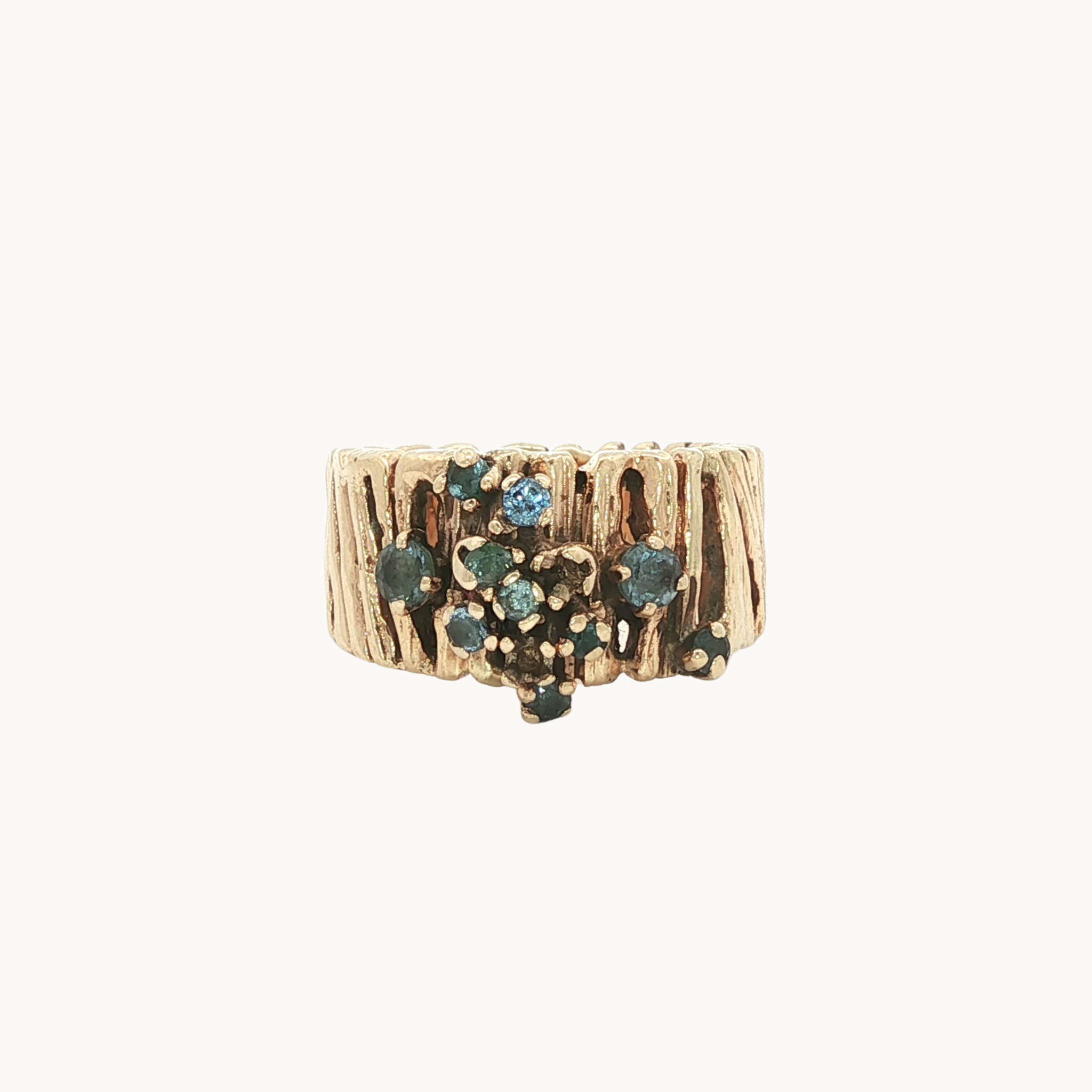 14K Yellow Gold Cocktail Ring with Imitation Gems