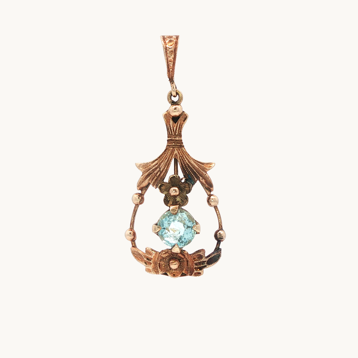 10K Yellow Gold Vintage Pendant with Aquamarine
