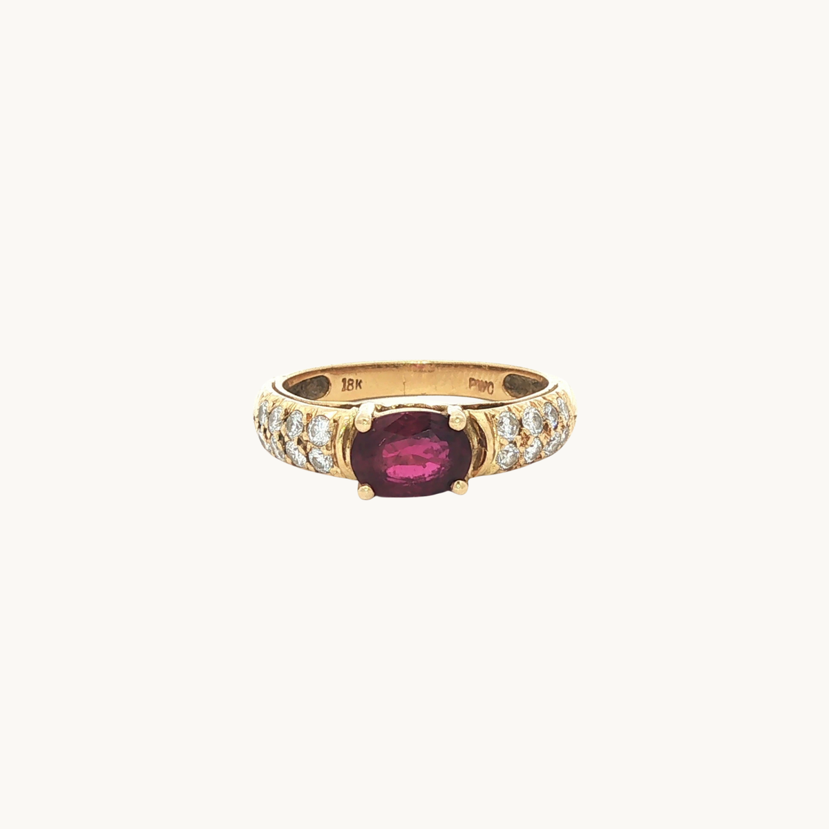 Bague Multi-pierres en Or Jaune 18K avec Rubis et Diamants