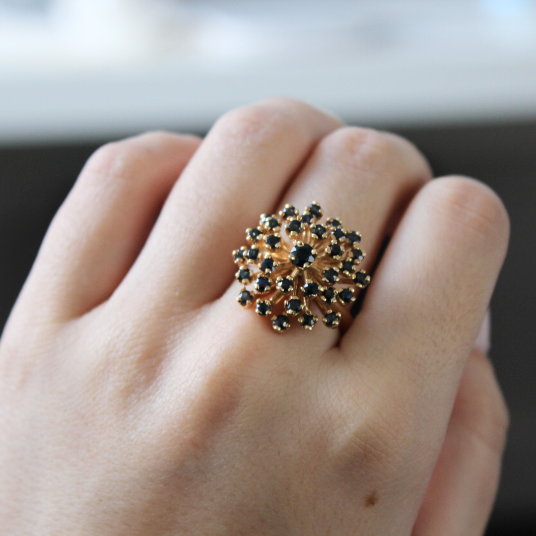 14K Yellow Gold Cocktail Ring with Sapphires