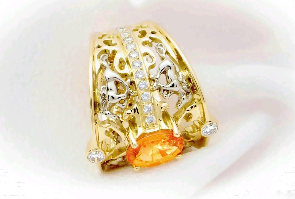 18K Yellow and White Gold Jewelry Set with Spessartite Garnet